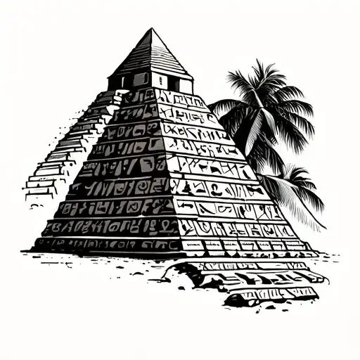 A Mayan Pyramid With Egyptian Hieroglyphs Representing Strength And Resilience
