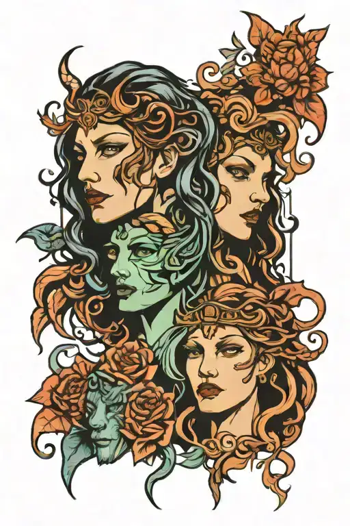 Split Face Half Medusa Half Artemis