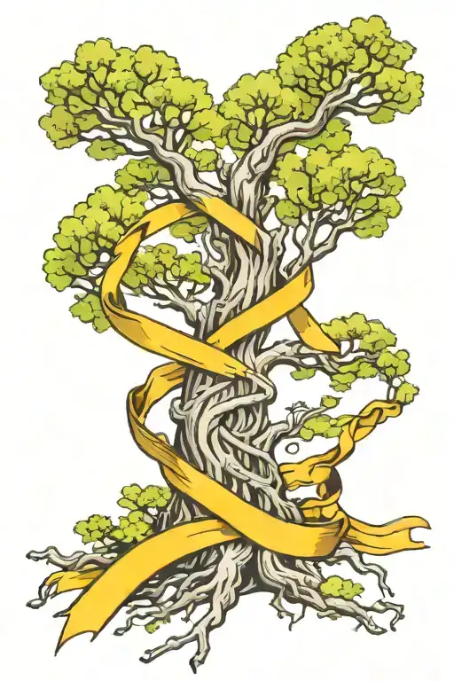 Tree With A Yellow Ribbon Intertwined Representing Adhd
