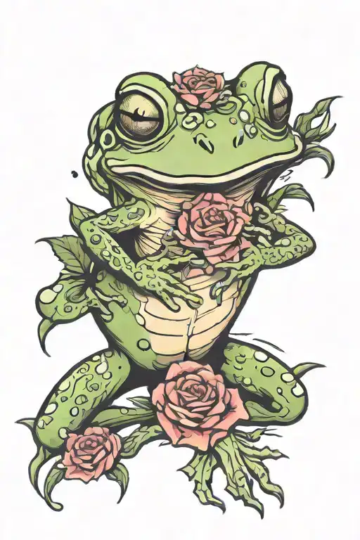 Scary Frog With Roses Blooming