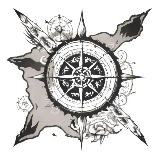 Baja California Map And Compass Surrounded