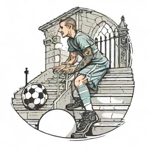 A Soccer Player Looking Up To The Cross With Staircase In His Front With Hopes To Make To The Top