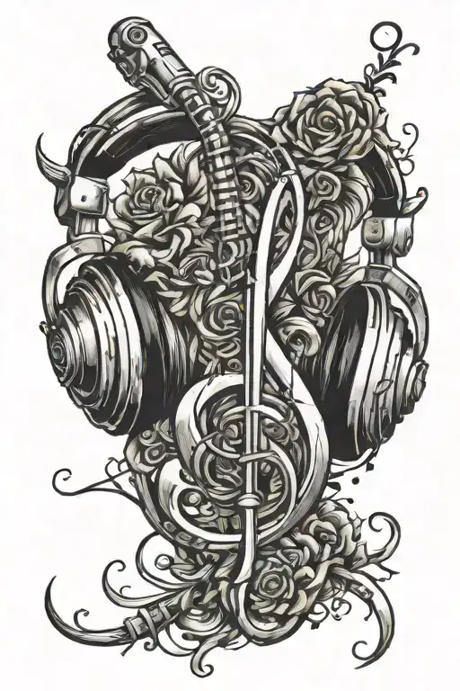 Treble Cleff Headphones Music Sketch