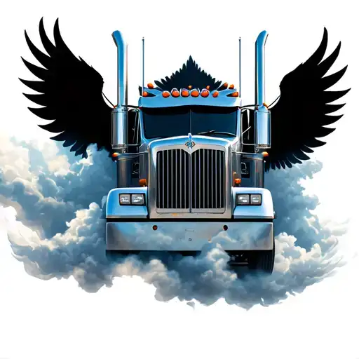 Kenworth Semi Driving Through The Cloud With Angel Wings Flying