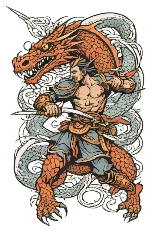Warrior Battling A Dragon