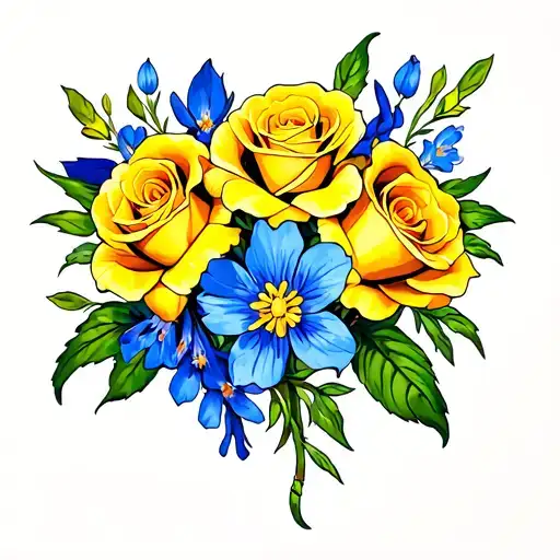 Texas State With Yellow Roses And Bluebonnet Surrounded