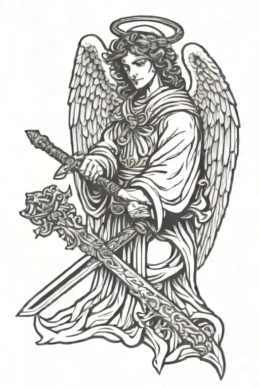 Angel Holding A Sword Around A Cloak