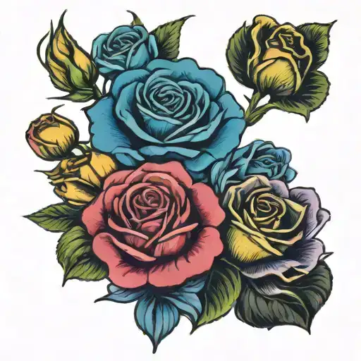 Rainbow Rose And Blue Rose And Daphidil And Aster And Marygold And Carnation And Iris And Daisy