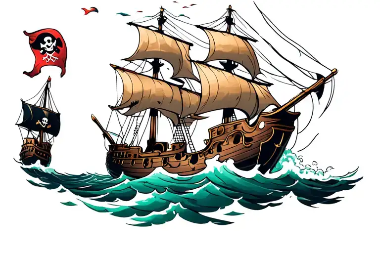 Pirate Ship Sailing Through Stormy