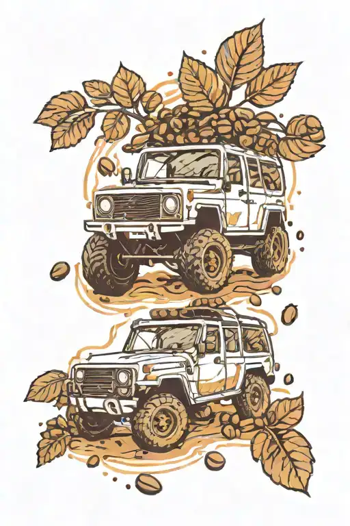 A Rugged Off-road Vehicle With Coffee Beans Scattered Around It