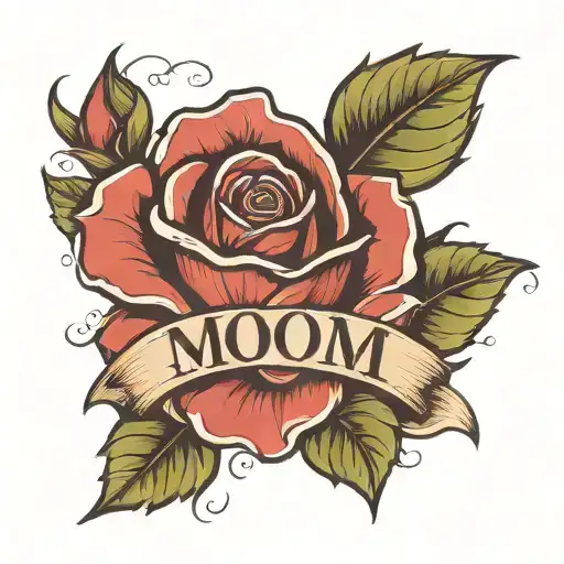 Small Abstract Rose That Has The Word Mom