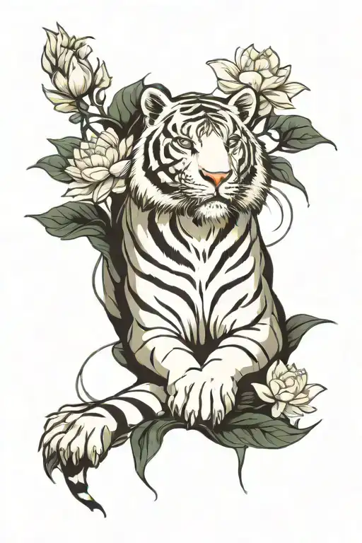 White Tiger With A Glowing Lotus Flower Underneth