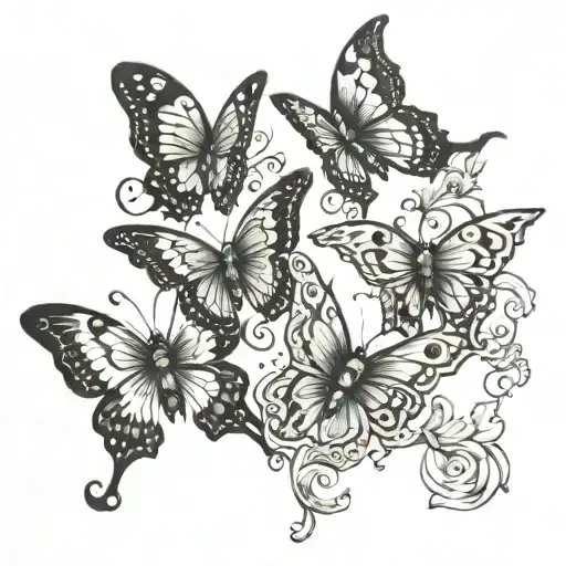 Four Goth Butterflies Flying In A Random Manner