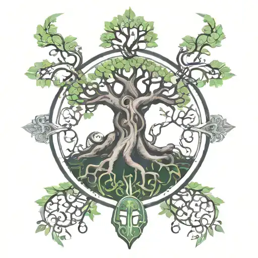 Yggdrasil And The Ouroboros Surrounded