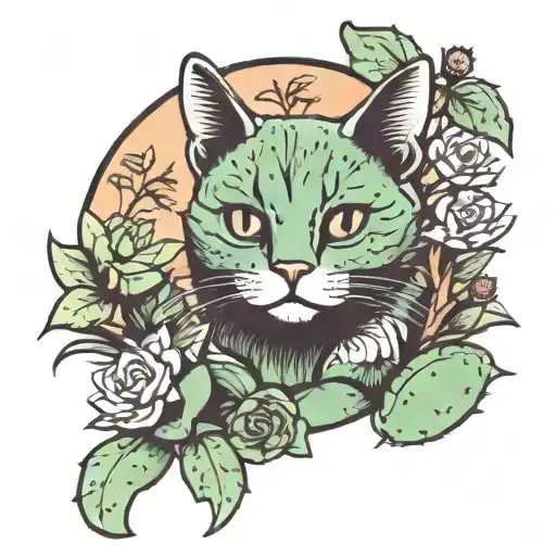 Cat Sitting On Cactus