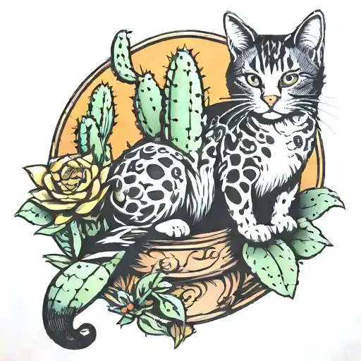 Cat Sitting On Cactus