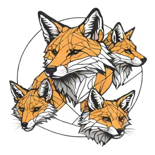 Four Very Simple Line Drawn Geometric Fox Heads In A Circular Design For Forearm