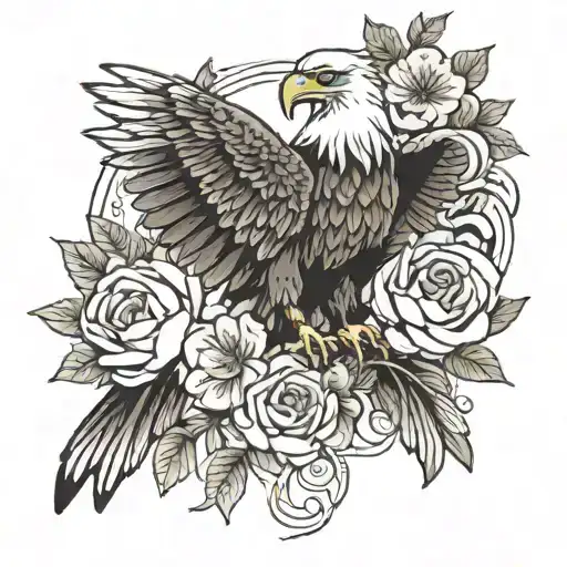 Eagle And Flowers Surrounding