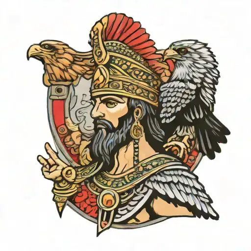 Assyrian Emperor With Eagle On His Shoulder
