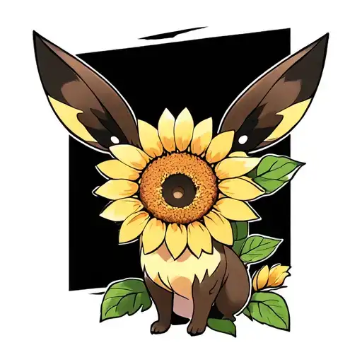 Eevee Pokemon And Sunflower Blooming