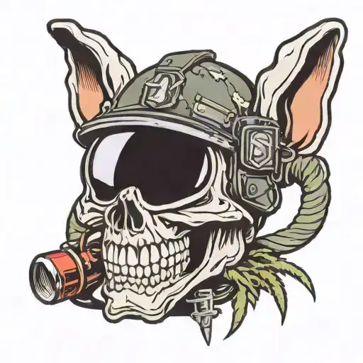 Bugs Bunny Skull Smile Wear A Military Helmet