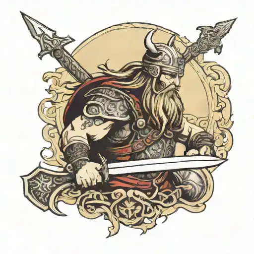 Viking Warrior And Gods Sword