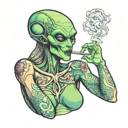 Sexy Cute Female Alien Smoking A Joint