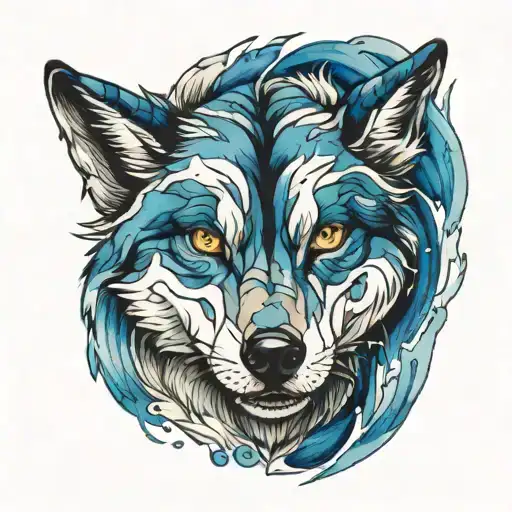 Blue And White Water Color Wolf