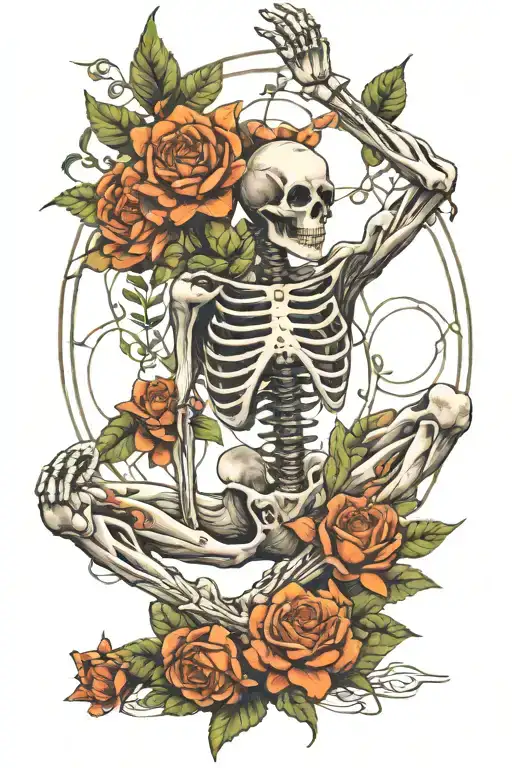 Skeleton Yoga Pose Surrounded Flora
