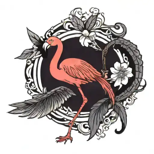Flamingo With Cardinal Bird