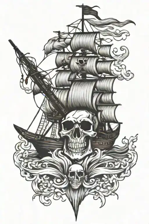 Ship And Pirate Skull
