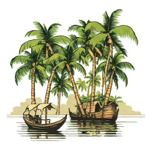 Kerala Backwaters Boats Coconut Trees