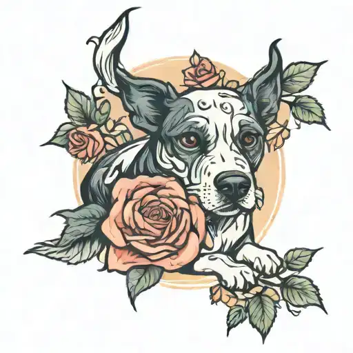 Dog And Roses Growing