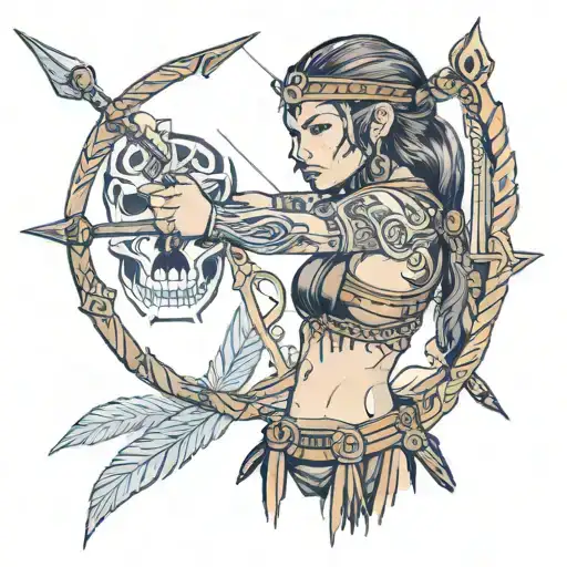 Female Amazon Warrior Wearing Amazon Belt Holding Bow And Arrow Preparing To Shoot