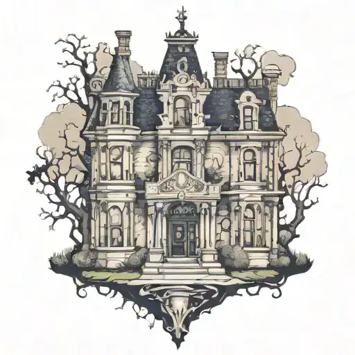 Panoramic Image Of A Gothic Style Mansion