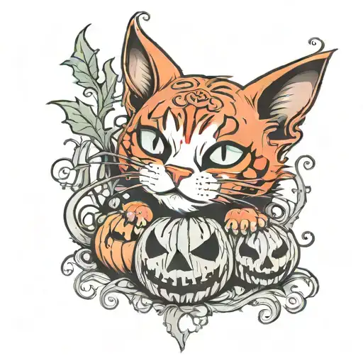 I'll Draw A Red Cat Sleeping On A Pumpkin King N