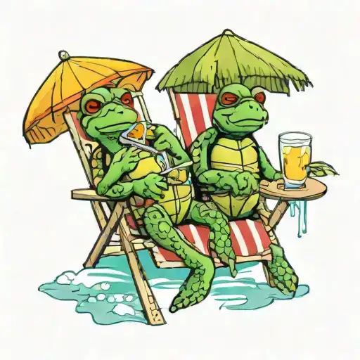 Turtles In Beach Chairs Holding Margaritas