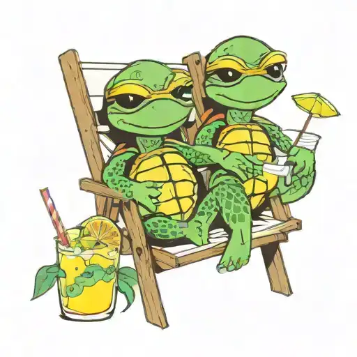 Turtles In Beach Chairs Holding Margaritas