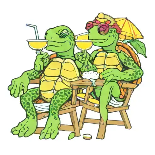 Turtles In Beach Chairs Holding Margaritas