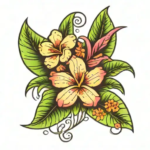 Stich Hawaii Flowers With Palm Around