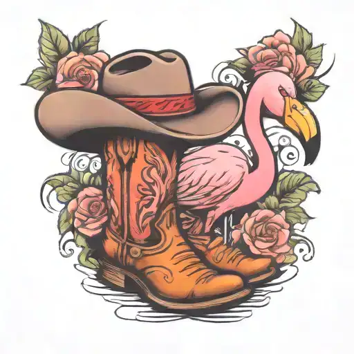 Flamingo With Cowboy Boots And Hat