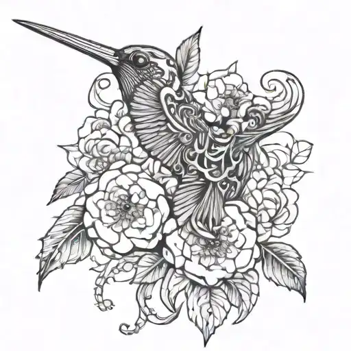 Black And White Humming Bird Skeleton With Floral Edges