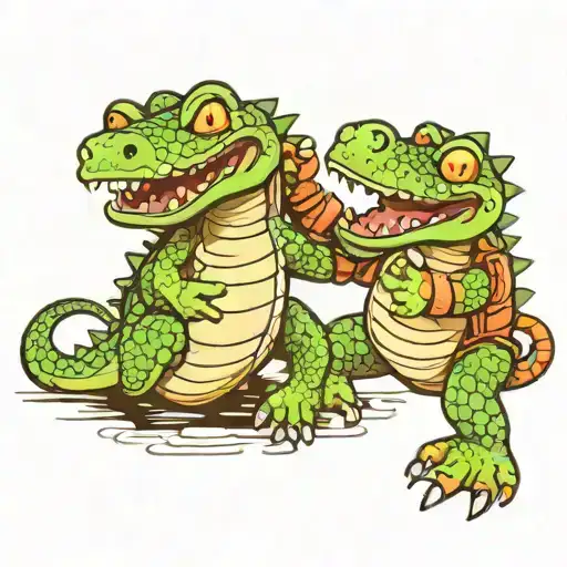 Cartoon Alligator An Turtle Boxing