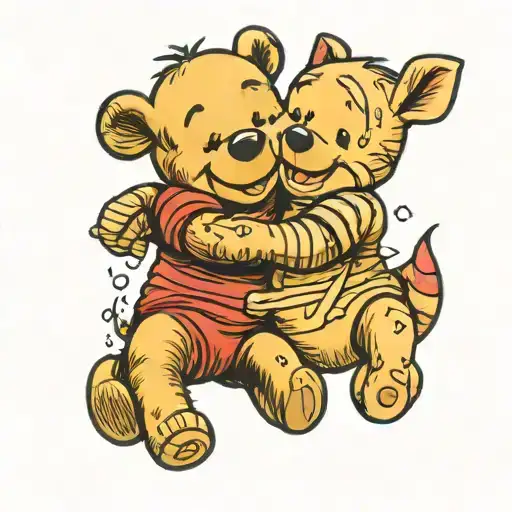 Winnie The Pooh And Love A Lot Bear Hugging Each Other Smiling