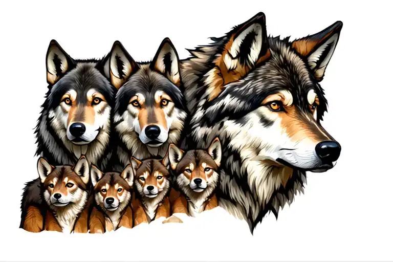 Wolf And 6 Cubs Face Only
