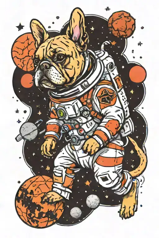 Astronaut French Bulldog And Planet Mars And Space