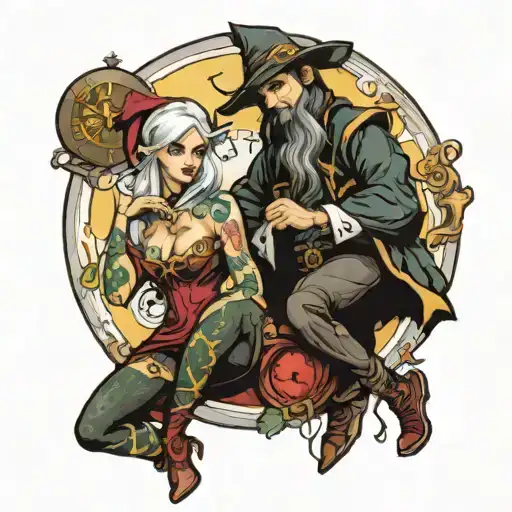 Wizard And Sexy Elf With A Clock
