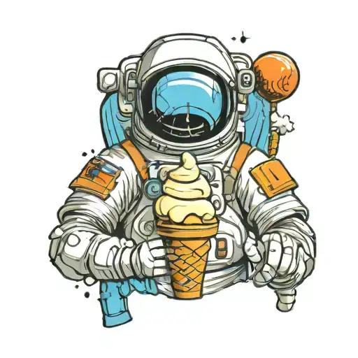 Astronaut Holding An Ice Cream Cone But The Ice Cream Scoops Are The Planets