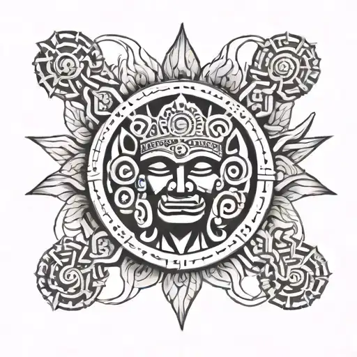 Mayan Sun God Figure Surrounded