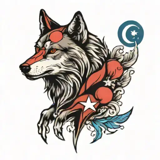 Wolf And Turkish Flag Moon